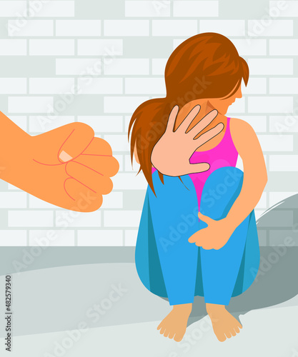 Domestic Violence against women, abuses, flat vector illustration