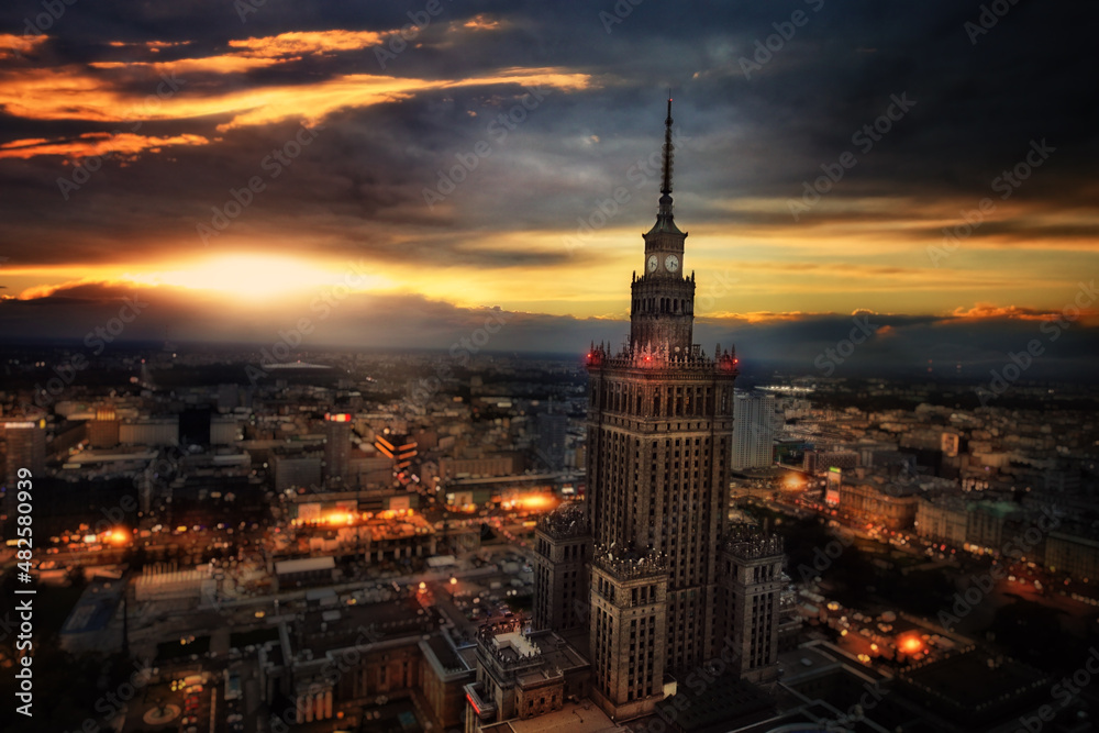 view of the Palace of Culture and Science and the center of Warsaw