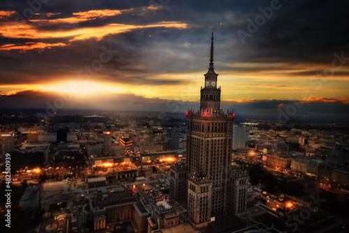 view of the Palace of Culture and Science and the center of Warsaw