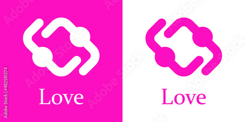 Banner con texto Love con logotipo abstracto con abrazo de gente con líneas para su uso en invitaciones y tarjetas de felicitación