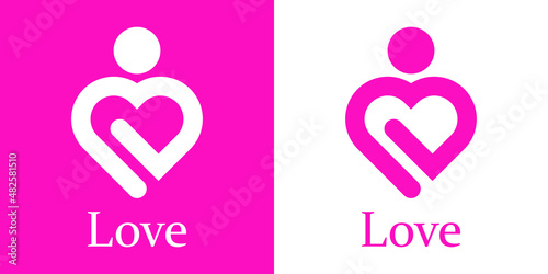 Banner con texto Love con silueta de corazón con forma de mujer con líneas para su uso en invitaciones y tarjetas de felicitación