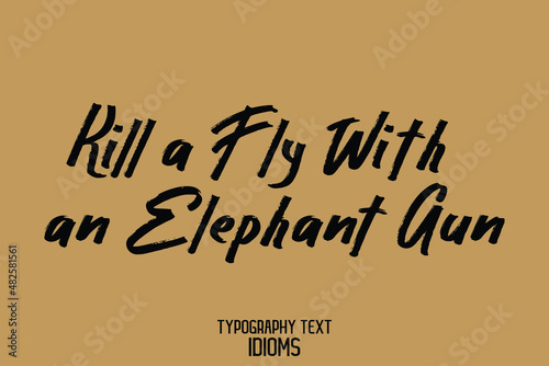 Kill a Fly With an Elephant Gun idiom in Bold Typographic Text Phrase on Brown Background