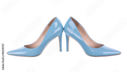 blue high heel shoes isolated on white background