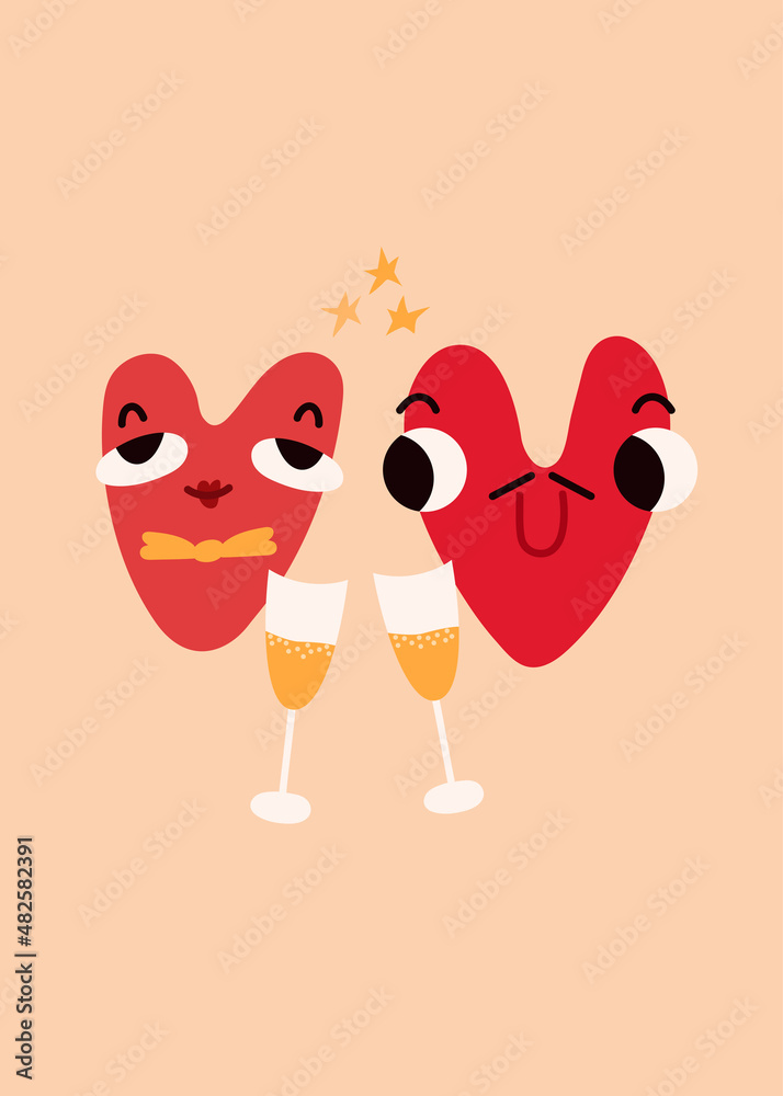 Fototapeta premium Cute love postcard with heart in hand drawn style. Creative concept design.Simple vector illustration.