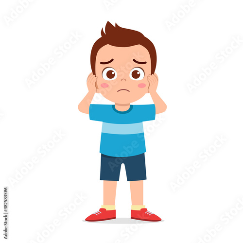 cute little boy cover ear from loud sound