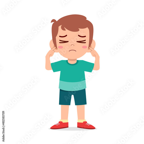 cute little boy cover ear from loud sound
