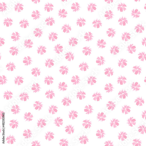 Watercolor flowers. Watercolor seamless pattern with pink wildflowers on white background. Watercolor flower bud. 