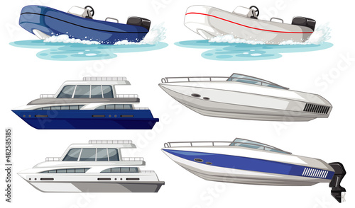 Set of different kinds of boats and ships isolated
