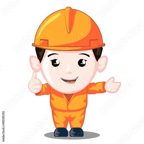 cartoon builder with thumb up