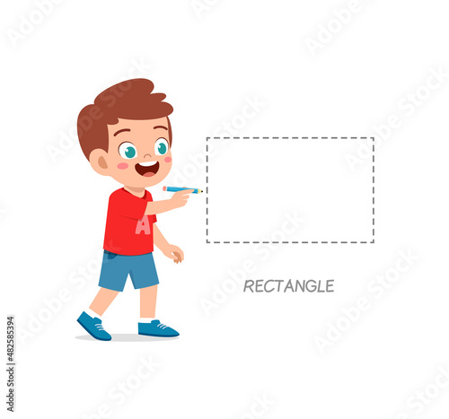 cute little boy study to draw a rectangle