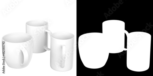 3D rendering illustration of some mugs