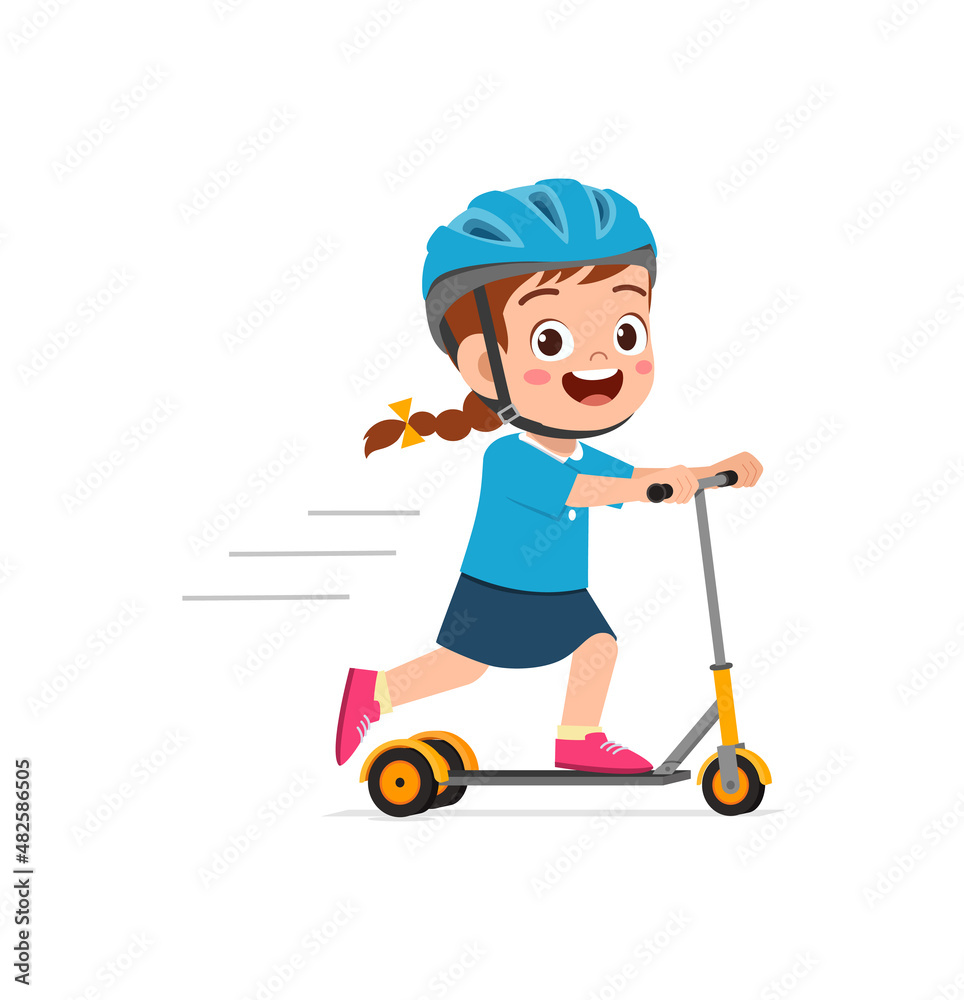 cute little girl riding scooter and wear helmet cute little girl riding scooter and wear helmet