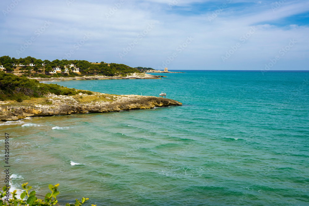 Naklejka premium Landscape along the coast of Gargano near Peschici and Vieste