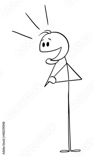 Happy Enthusiastic Smiling Person Watching something , Vector Cartoon Stick Figure Illustration
