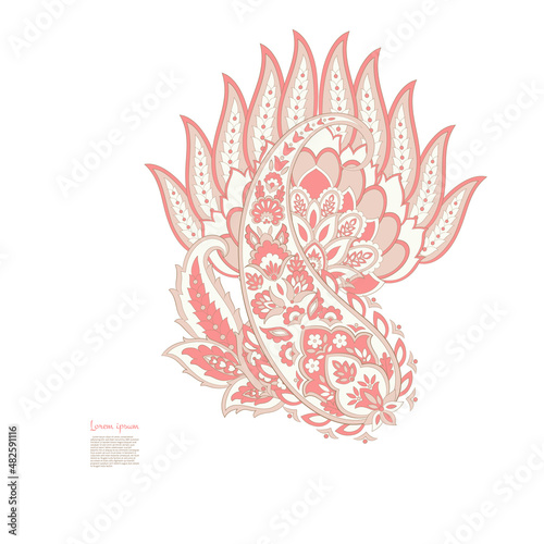 Paisley isolated. Card with paisley isolated for design. Floral vector pattern. Embroidery floral vector pattern.