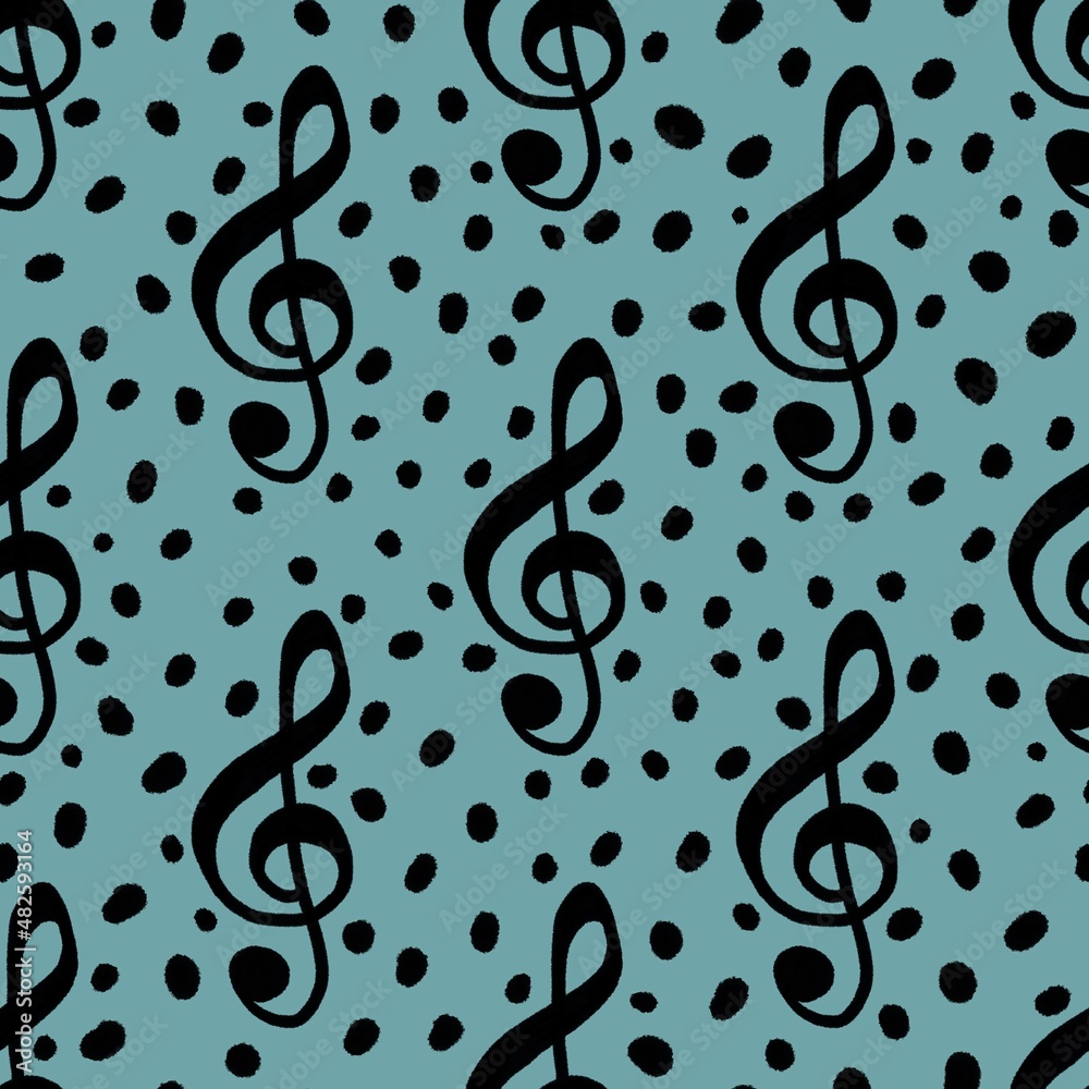 Music seamless treble clef pattern for fabrics and textiles and packaging and linens and wrapping paper Music seamless treble clef pattern for fabrics and textiles and packaging and linens and wrapping paper