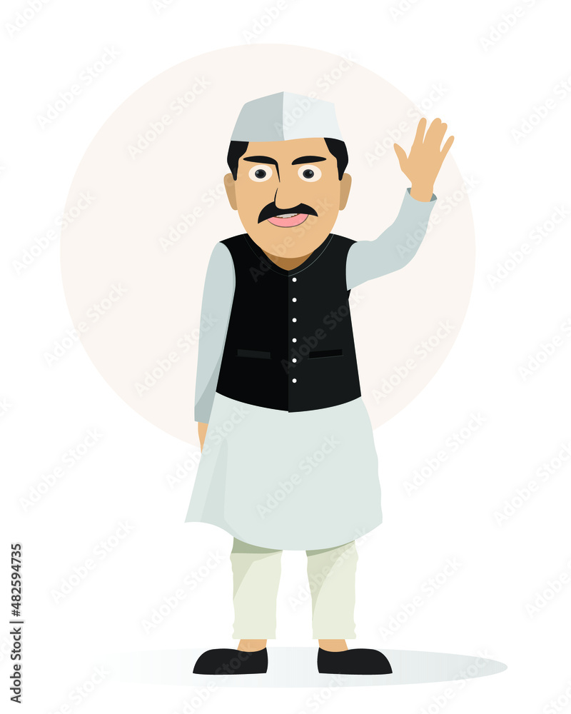 Indian politician candidate waving hand vector illustration - obrazy, fototapety, plakaty 