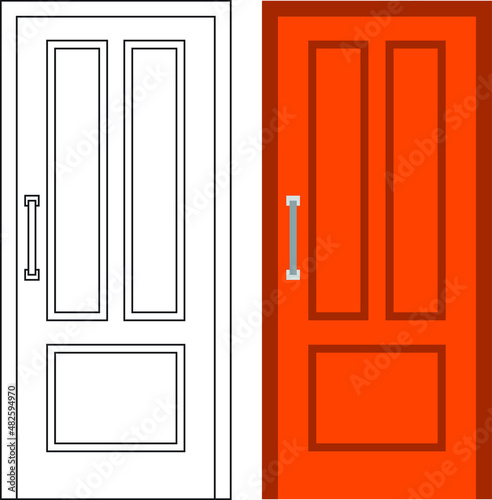 Illustration vector graphic of single door front view suitable for your home design and home poster design on architectural work