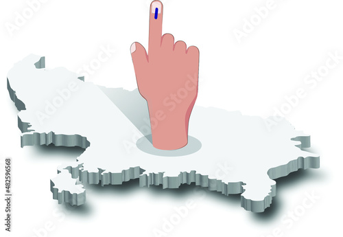 Hand casting vote, India, Uttar Pradesh election voting concept, ballot box for India election