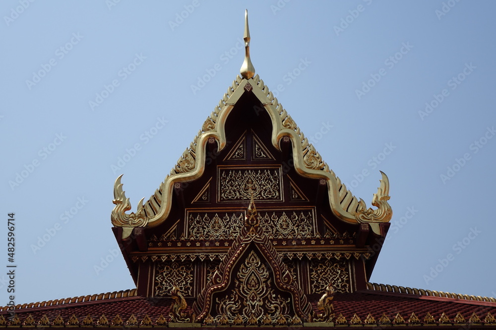 Red and golden pagoda gable at Thai National Museum, Bangkok, Thailand