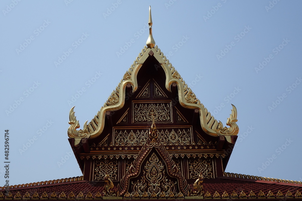 Red and golden pagoda gable at Thai National Museum, Bangkok, Thailand Red and golden pagoda gable at Thai National Museum, Bangkok, Thailand