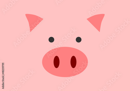 Face cute pig or piglet on pink background cartoon character flat vector design.