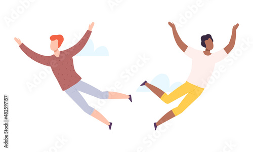 Flying Man Floating in the Air and Cloud Fantasizing Vector Set