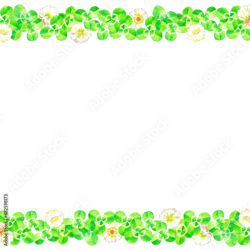 シロツメクサ（クローバー）の背景 春の植物の手描き水彩イラスト素材