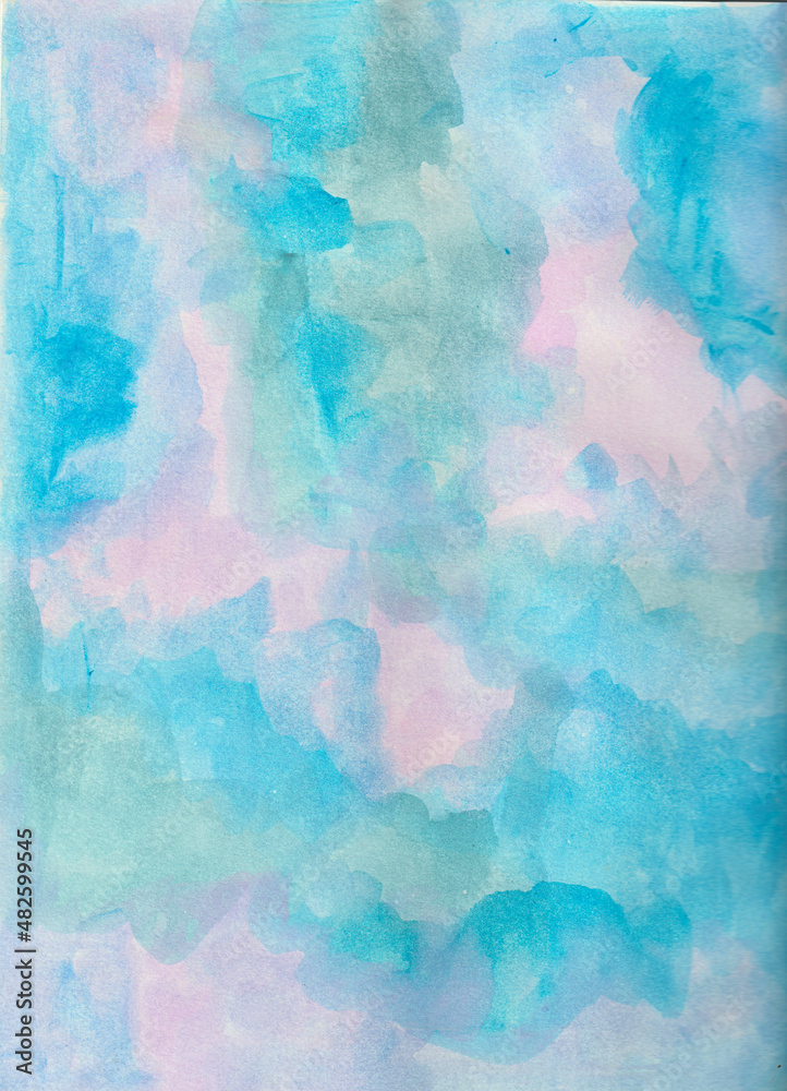 Pastel blue and pink abstract background painted with gouache by dry on wet technique.