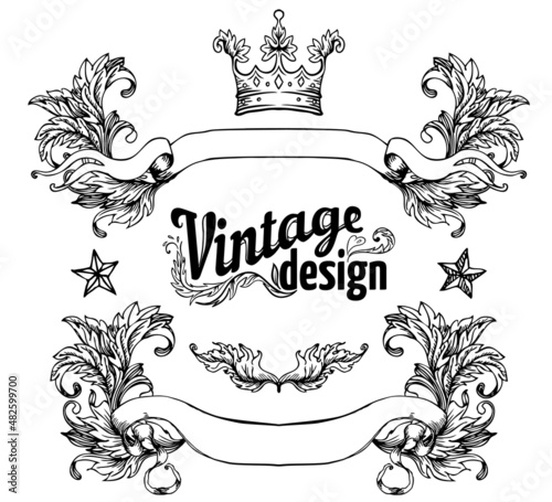 Vintage design elements set. Ribbons. Vector illustration.