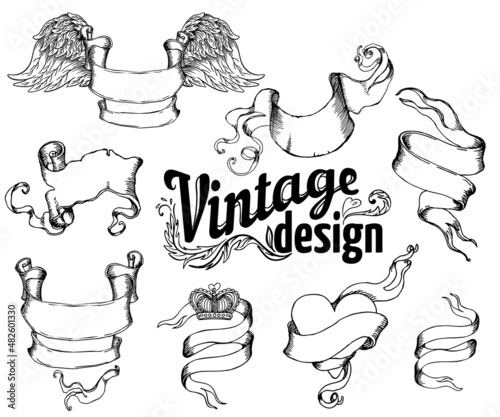 Vintage design elements set. Ribbons. Vector illustration.
