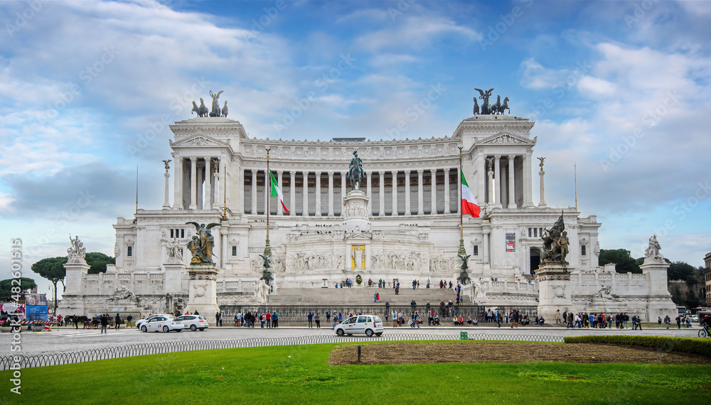 Rome, Italy. National Monument the Vittoriano or Altare della Patria, Altar of the Fatherland, in Venezia square (piazza), one of the Italian and Rome patriotic symbols