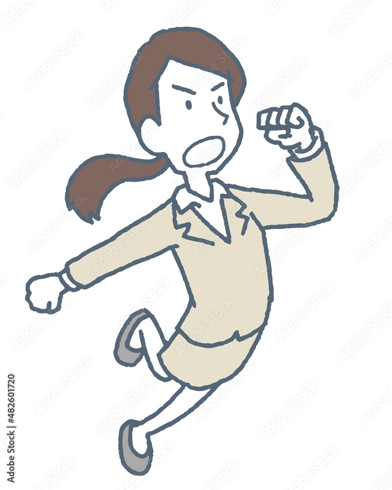 走り出すスーツ姿の女性 走り出すスーツ姿の女性