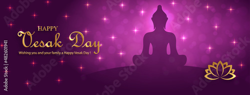 Happy Vesak Day card with bouddha symbols and oriental Asian elements