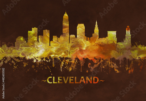 Cleveland Ohio skyline Black and Gold