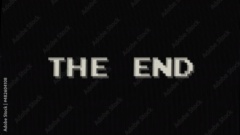 the end text Glitch animation. isolated on black background.digital glitch effect. 4K video. cool effect. the end text Glitch animation. isolated on black background.digital glitch effect. 4K video. cool effect.