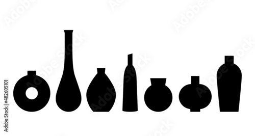 Set of vases and bottles silhouette. Boho-style elements for a logo or poster design. Isolated on white background.