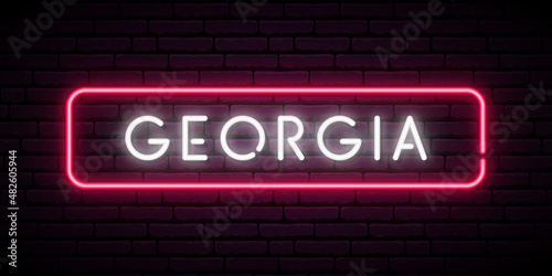 Georgia neon signboard. Bright light banner. Georgia US state. Stock vector illustration.