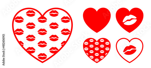 Geometric flat heart shape with lip kiss pattern texture. Love icon vector design elements for print and decoration design. Modern concept for Valentine's day