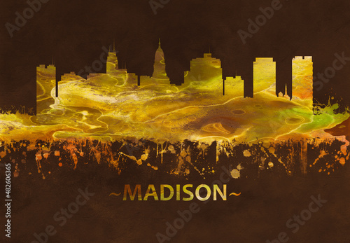 Madison Wisconsin skyline Black and Gold #482606365