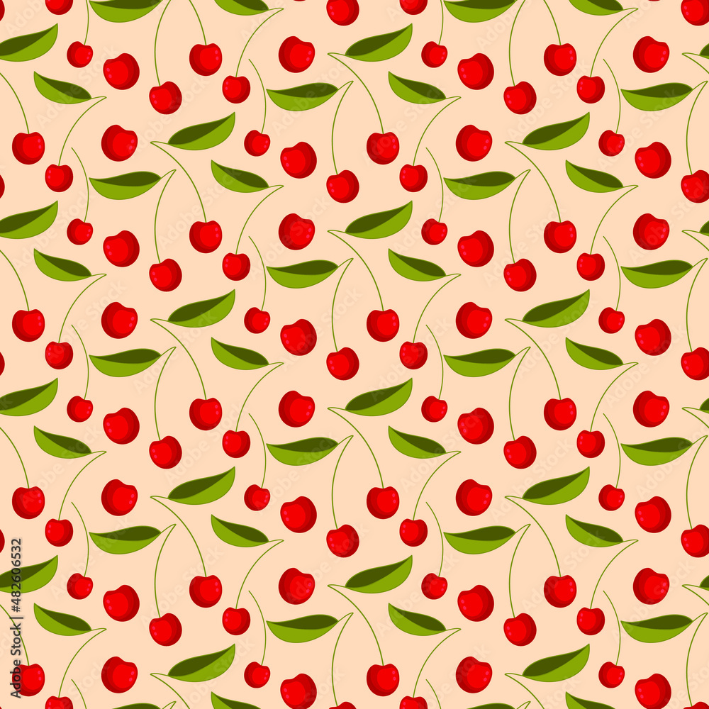 Red cherry seamless pattern vector for cards, banners, wrapping paper, posters, scrapbooking, pillow, cups and kitchen fabric design. Red cherry seamless pattern vector for cards, banners, wrapping paper, posters, scrapbooking, pillow, cups and kitchen fabric design.