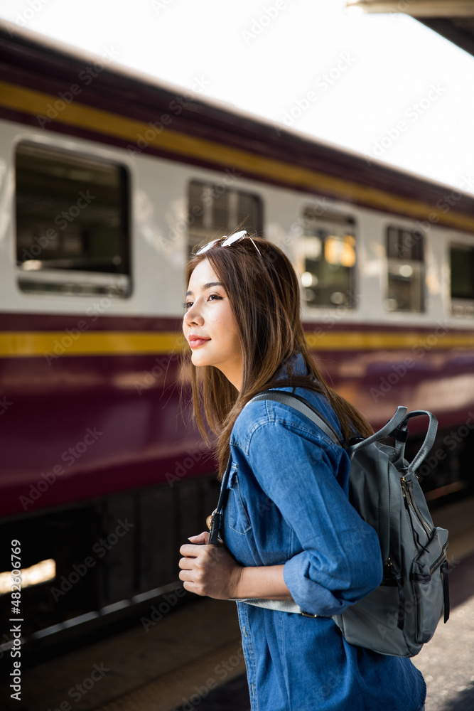 Asian woman backpack traveller Asian woman backpack traveller