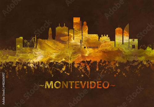 Montevideo Uruguay skyline Black and gold
