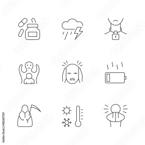 Set line icons of panic attack