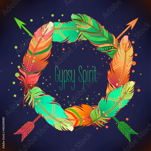 Hand drawn vector painted bird feathers isolated on white background. Colorfu...