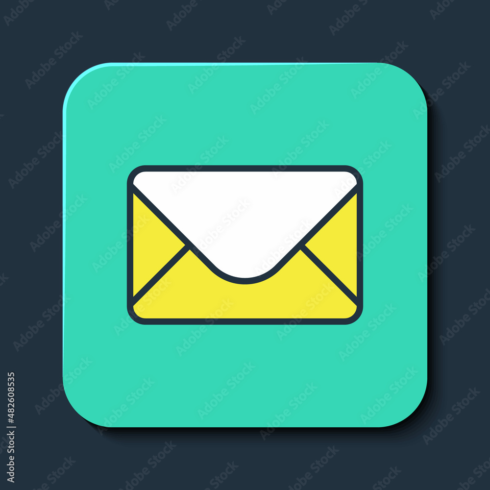 Filled outline Mail and e-mail icon isolated on blue background. Envelope symbol e-mail. Email message sign. Turquoise square button. Vector Filled outline Mail and e-mail icon isolated on blue background. Envelope symbol e-mail. Email message sign. Turquoise square button. Vector