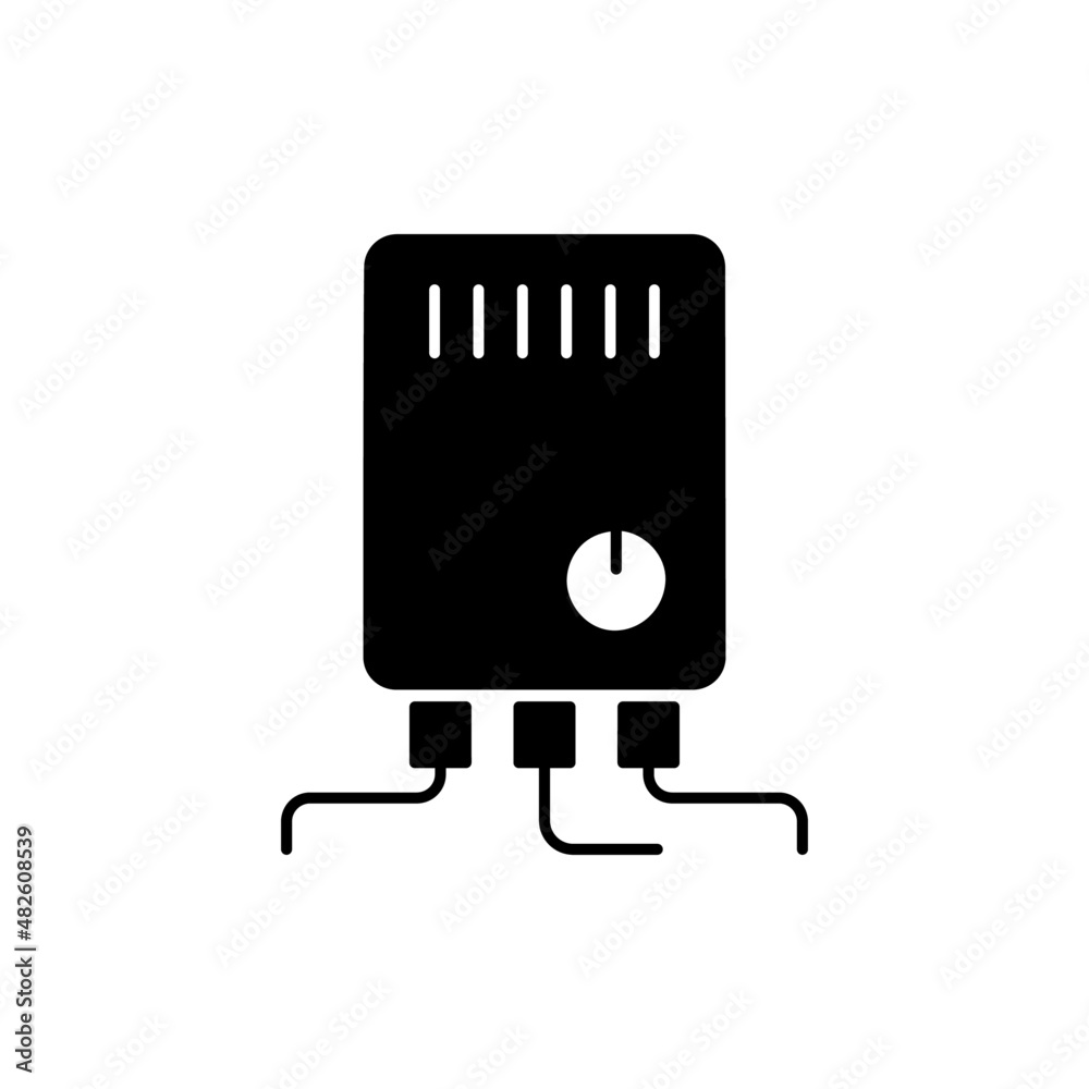 Boiler, Heater and Shower Icon in black flat glyph, filled style isolated on white background
