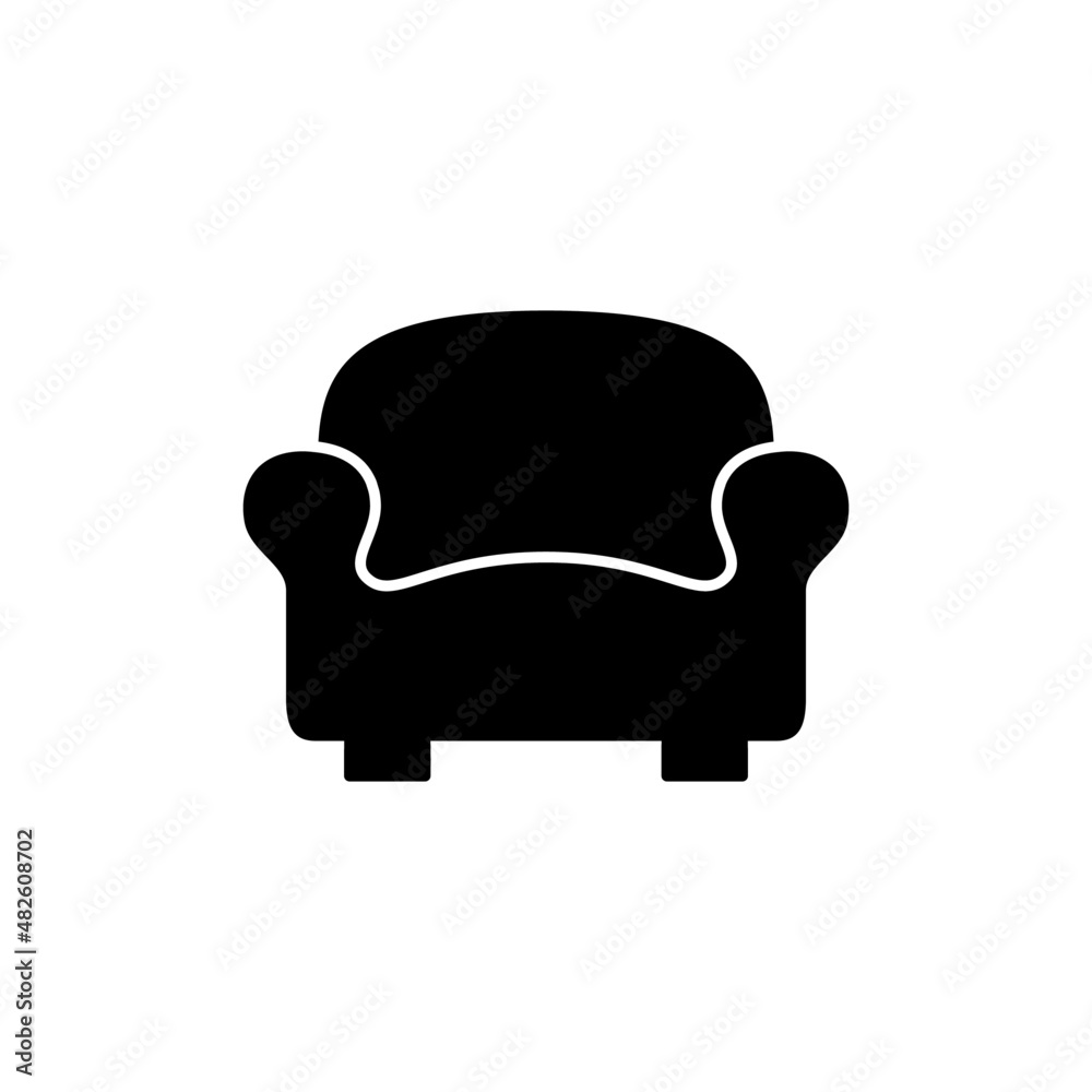 Armchair icon in black flat glyph, filled style isolated on white background Armchair icon in black flat glyph, filled style isolated on white background