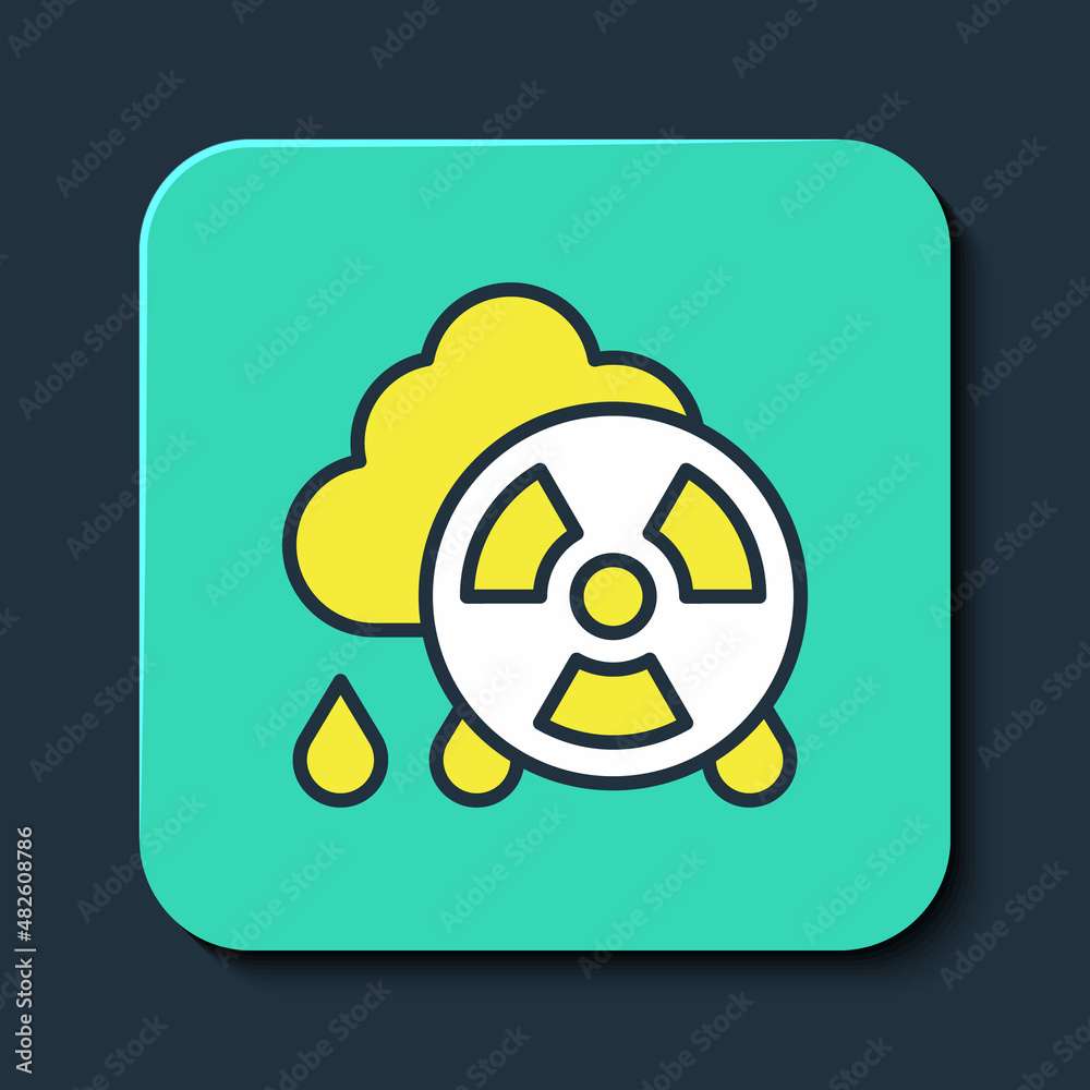 Filled outline Acid rain and radioactive cloud icon isolated on blue background. Effects of toxic air pollution on the environment. Turquoise square button. Vector Filled outline Acid rain and radioactive cloud icon isolated on blue background. Effects of toxic air pollution on the environment. Turquoise square button. Vector