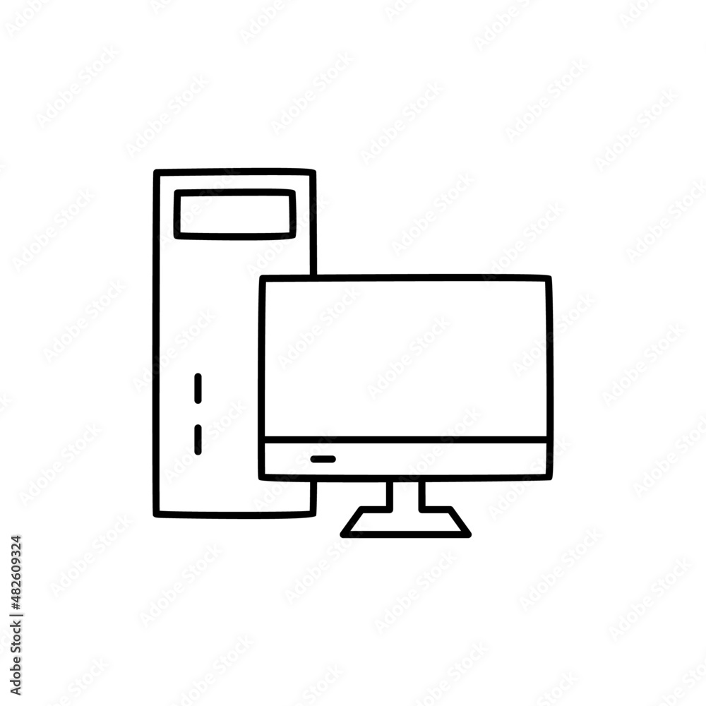 PC Desktop, personal computer Icon in black line style icon, style isolated on white background PC Desktop, personal computer Icon in black line style icon, style isolated on white background